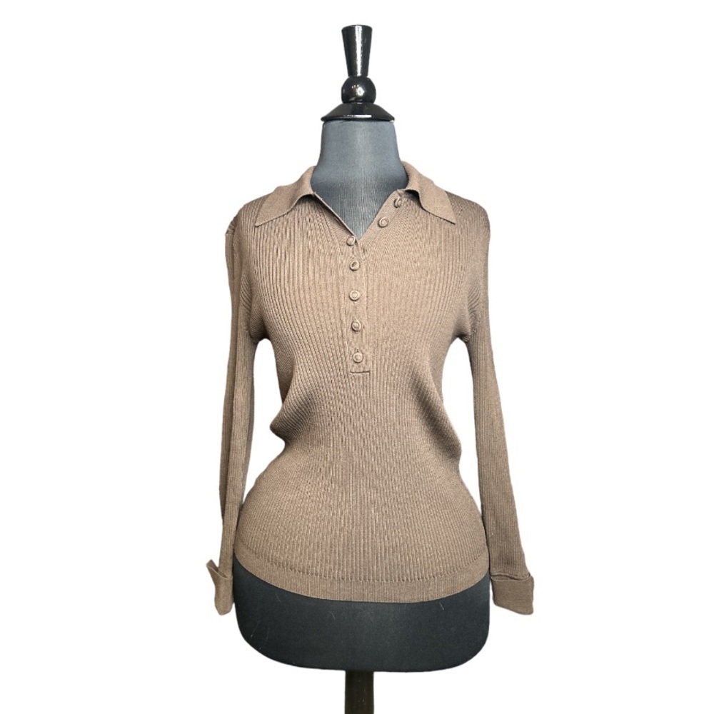 Ribbed Button Down Long Sleeve Top